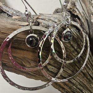 Wheeler Double Ring Hematite  Silver earrings.  Made in America. NWT